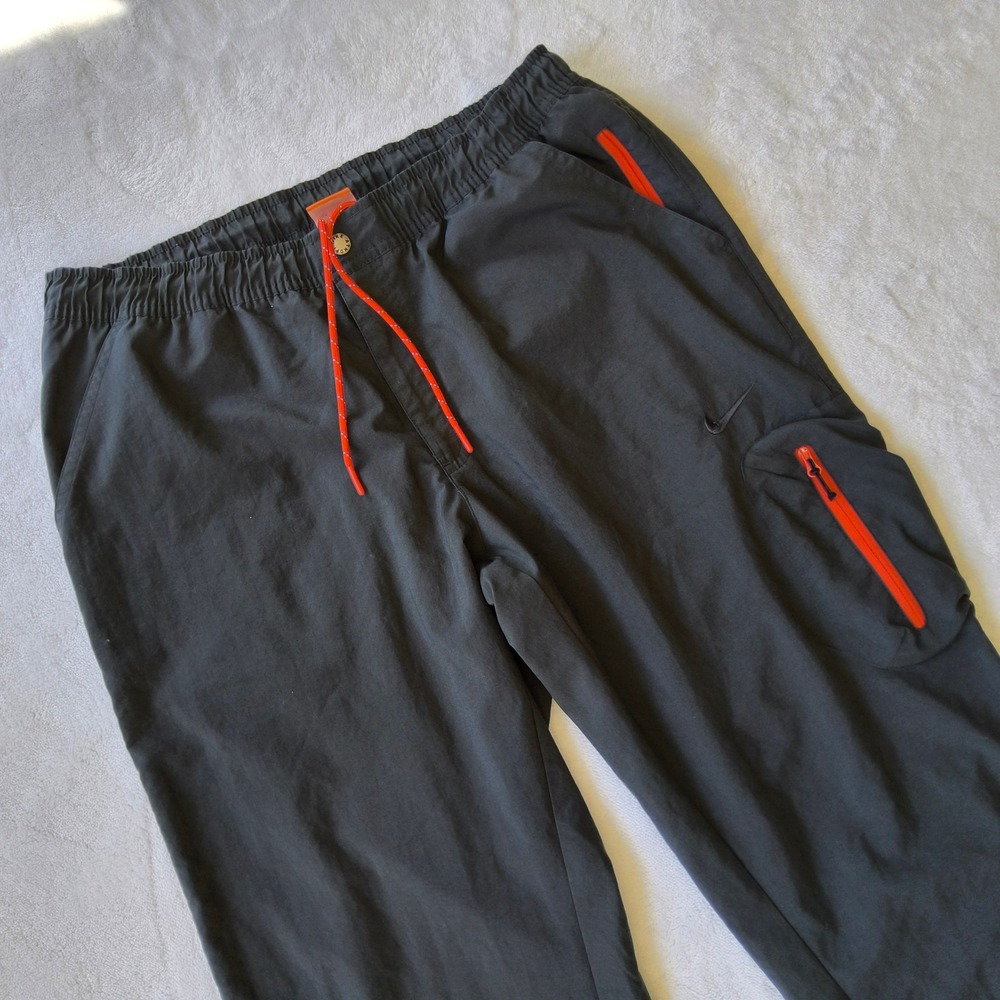 Nike The Athletic Dept Y2K Cargo Pants Mens Large Gray Orange Zip Pockets Hiking